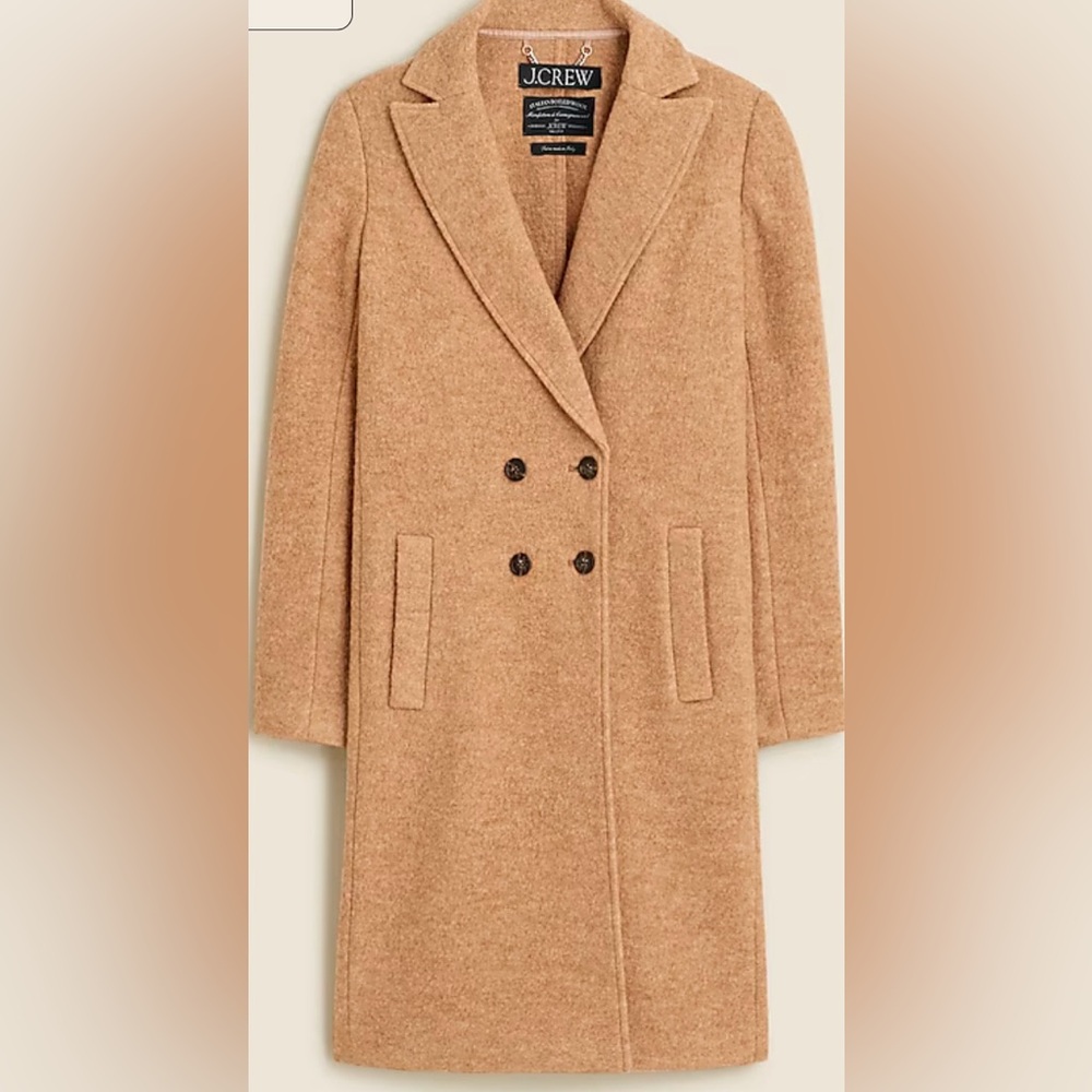 J. Crew Elegant Boiled Wool Topcoat; 2 colors forest green and heathered camel